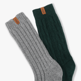 Totes Toasties CHUNKY THERMAL WOOL BLEND SLIPPER SOCKS (TWIN PACK) Mens Slipper Socks Grey / Green
