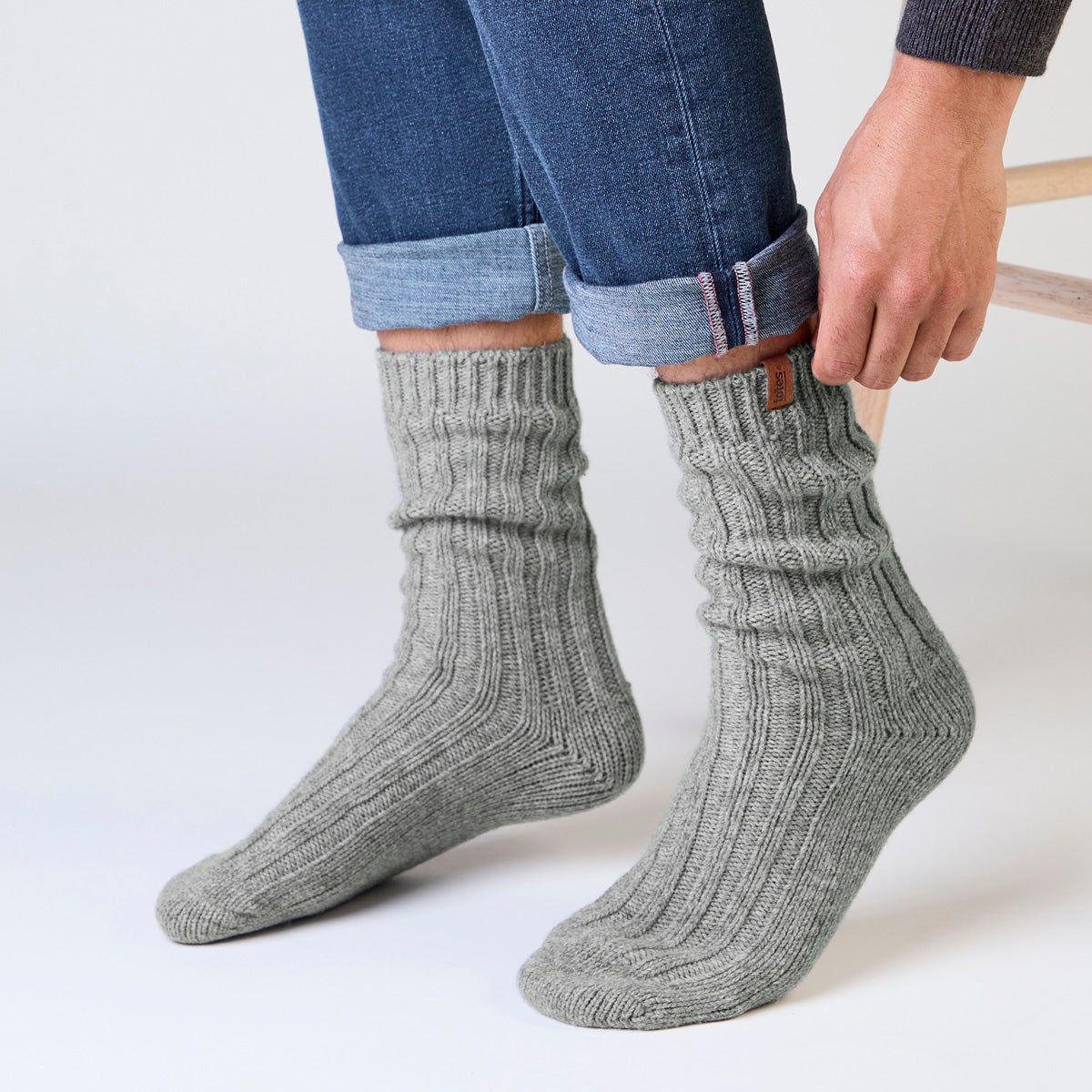 Totes Toasties CHUNKY THERMAL WOOL BLEND SLIPPER SOCKS (TWIN PACK) Mens Slipper Socks Grey / Green