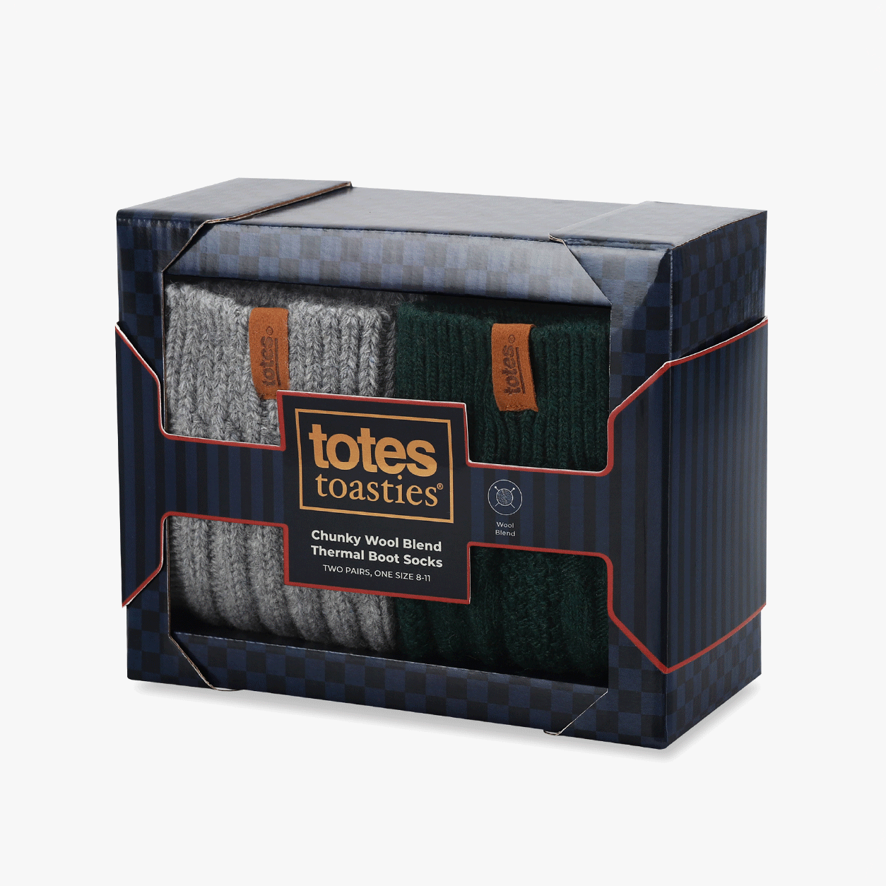 Totes Toasties CHUNKY THERMAL WOOL BLEND SLIPPER SOCKS (TWIN PACK) Mens Slipper Socks Grey / Green