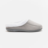 HOS Comfort AVRIL Womens Mule Slippers Grey side view, featuring a soft fabric upper and warm lining.