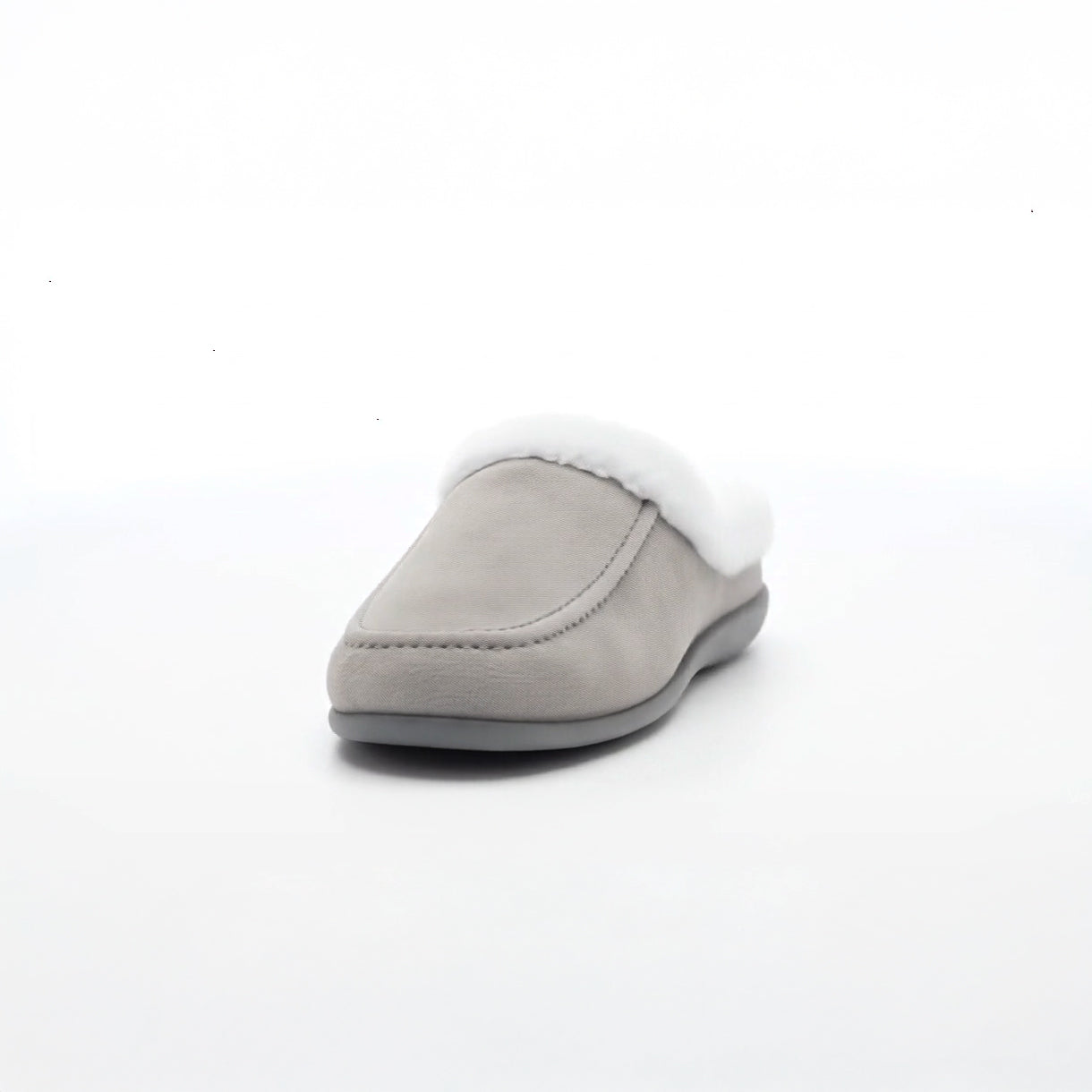 HOS Comfort AVRIL Womens Mule Slippers Grey front view featuring soft fabric and warm lining.