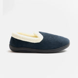 HOS Comfort REYNA Womens Full Slippers Denim Blue side view showcasing soft fabric and slip-on design.
