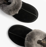 HOS Sheepskin AYLA Womens Real Sheepskin Mule Slippers Black