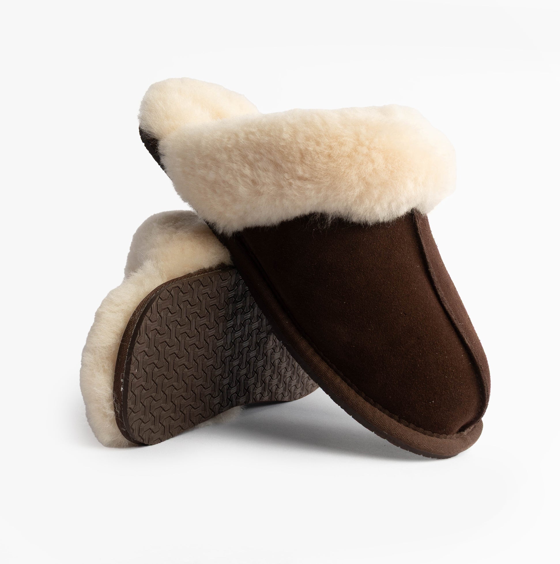 HOS Sheepskin AYLA Womens Real Sheepskin Mule Slippers Espresso