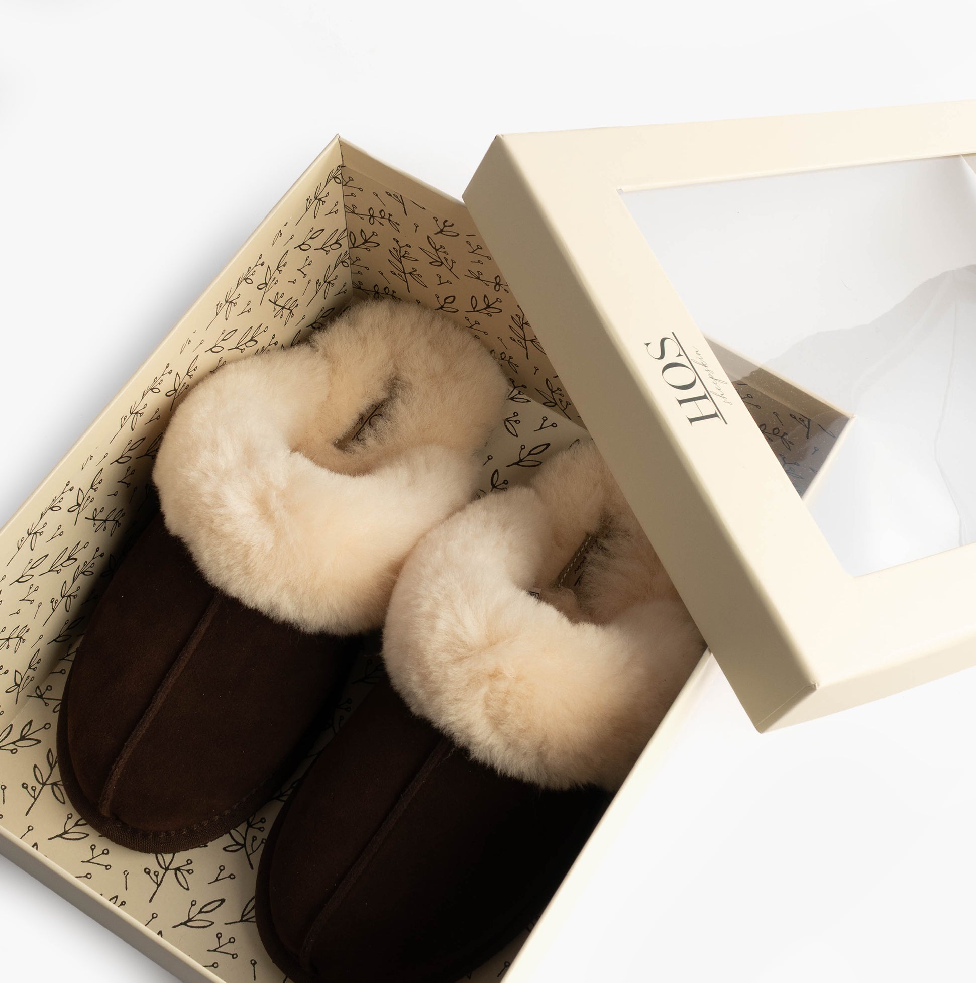 HOS Sheepskin AYLA Womens Real Sheepskin Mule Slippers Espresso