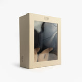 HOS Sheepskin EDWIN Mens Slippers Navy packaged in a gift box, showcasing the navy mules with sheepskin lining.