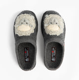 Haflinger LAMBY Womens Slippers Anthracite top view showing mule style with furry animal face details