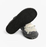 Haflinger LAMBY Womens Slippers Anthracite bottom view showing rubber sole and sheep design.