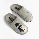 Haflinger OLAF Womens Snowman Mule Slippers Light Grey