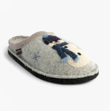 Haflinger OLAF Womens Snowman Mule Slippers Light Grey