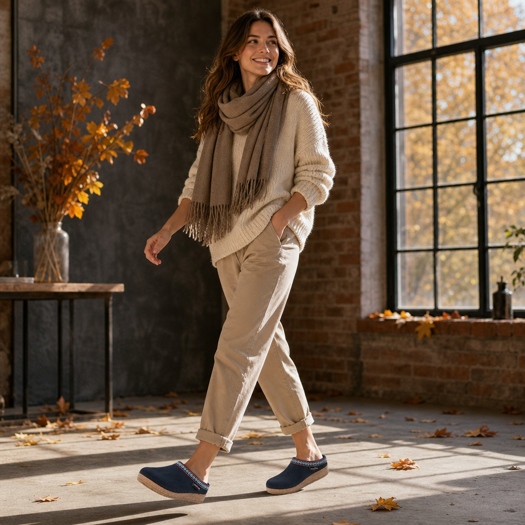 Haflinger FRANZL Womens Mules Mittelblau