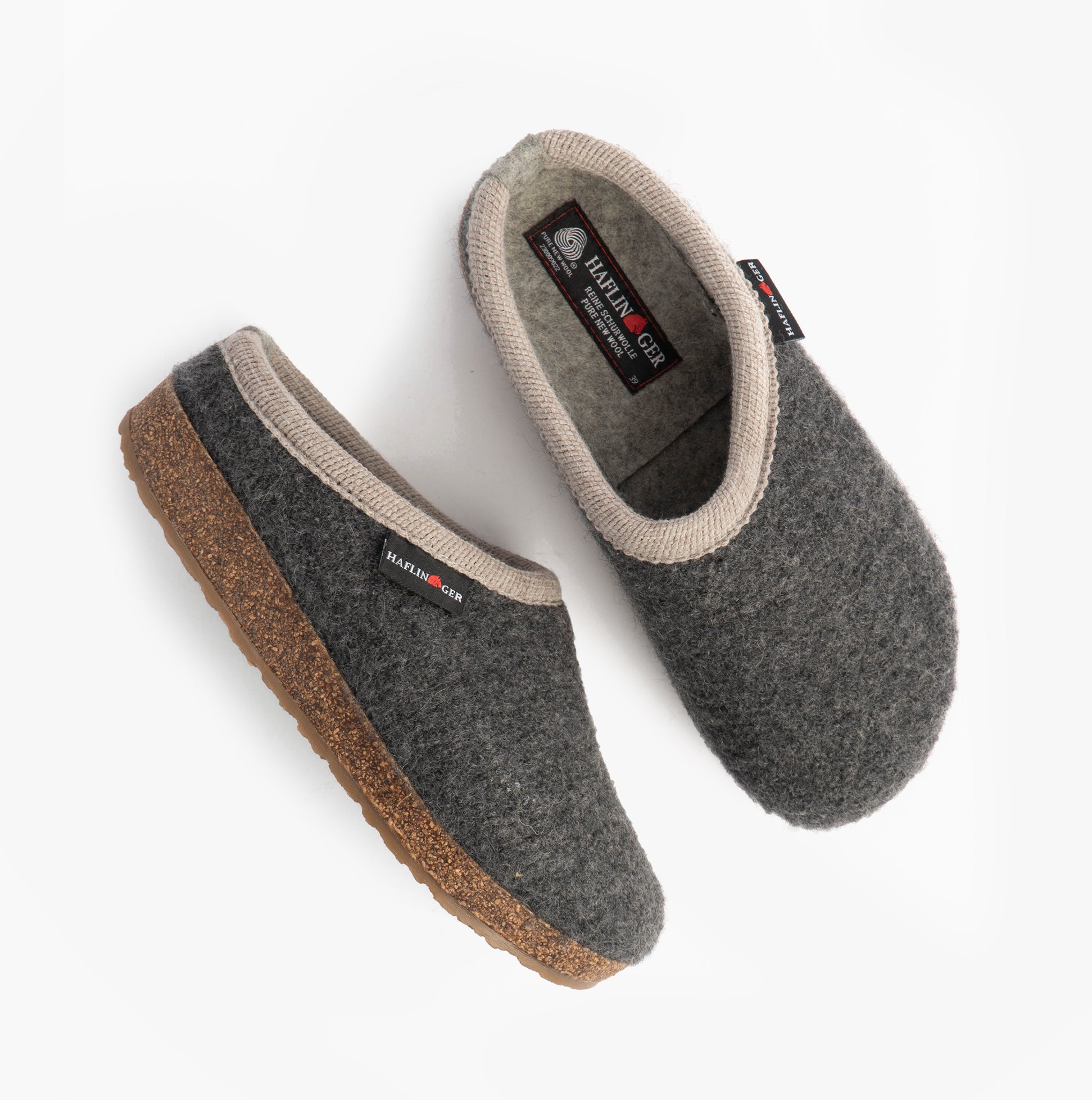 Haflinger PANDA Womens Felt Clogs Anthracite side view showcasing textile upper and rubber/cork sole.