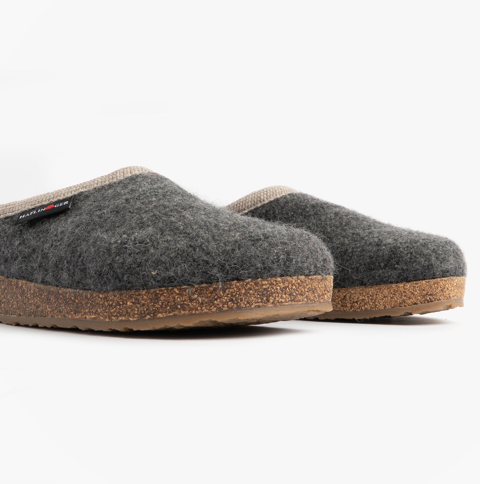 Haflinger PANDA Womens Felt Clogs Anthracite side view showcasing the felt upper and cork sole.