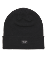Jack & Jones DNA Mens Hat & Scarf Black, top view of black beanie hat with logo tag, soft acrylic blend, regular fit.