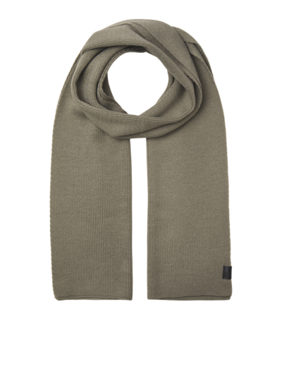 Jack & Jones JOLLY KNIT Mens Scarf & Beanie Giftset Overland Trek detailed view of olive green scarf.