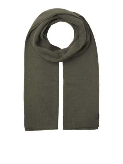 Jack & Jones JOLLY KNIT Mens Scarf & Beanie Giftset Sea Turtle Front view of olive green scarf rolled for display.