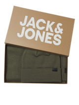 Jack & Jones JOLLY KNIT Mens Scarf & Beanie Giftset Sea Turtle front view in gift box with logo visible.