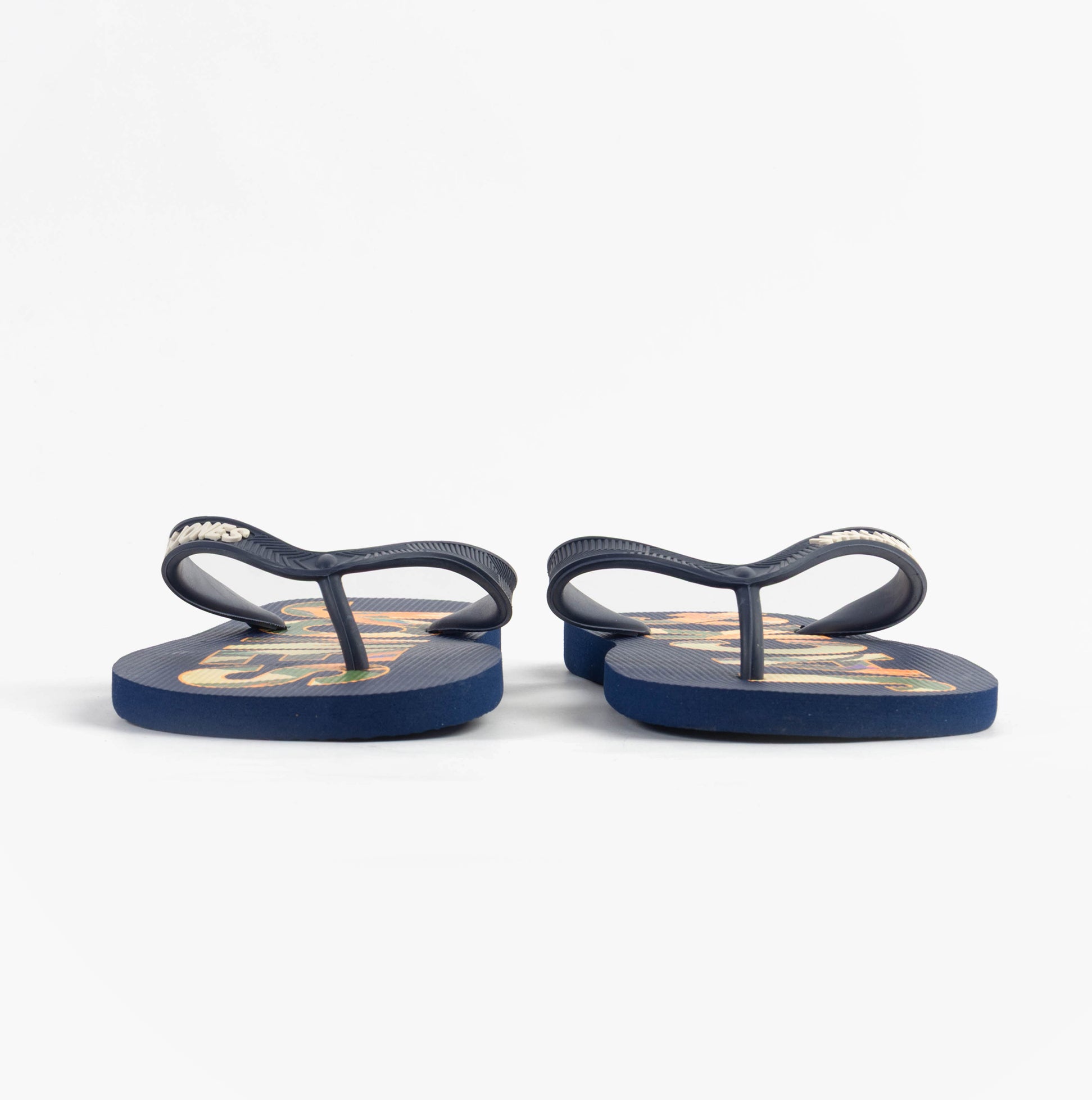 Jack & Jones LOGO PALM PRINT Mens Flip-Flops Medieval Blue rear view showcasing synthetic upper and flat sole.