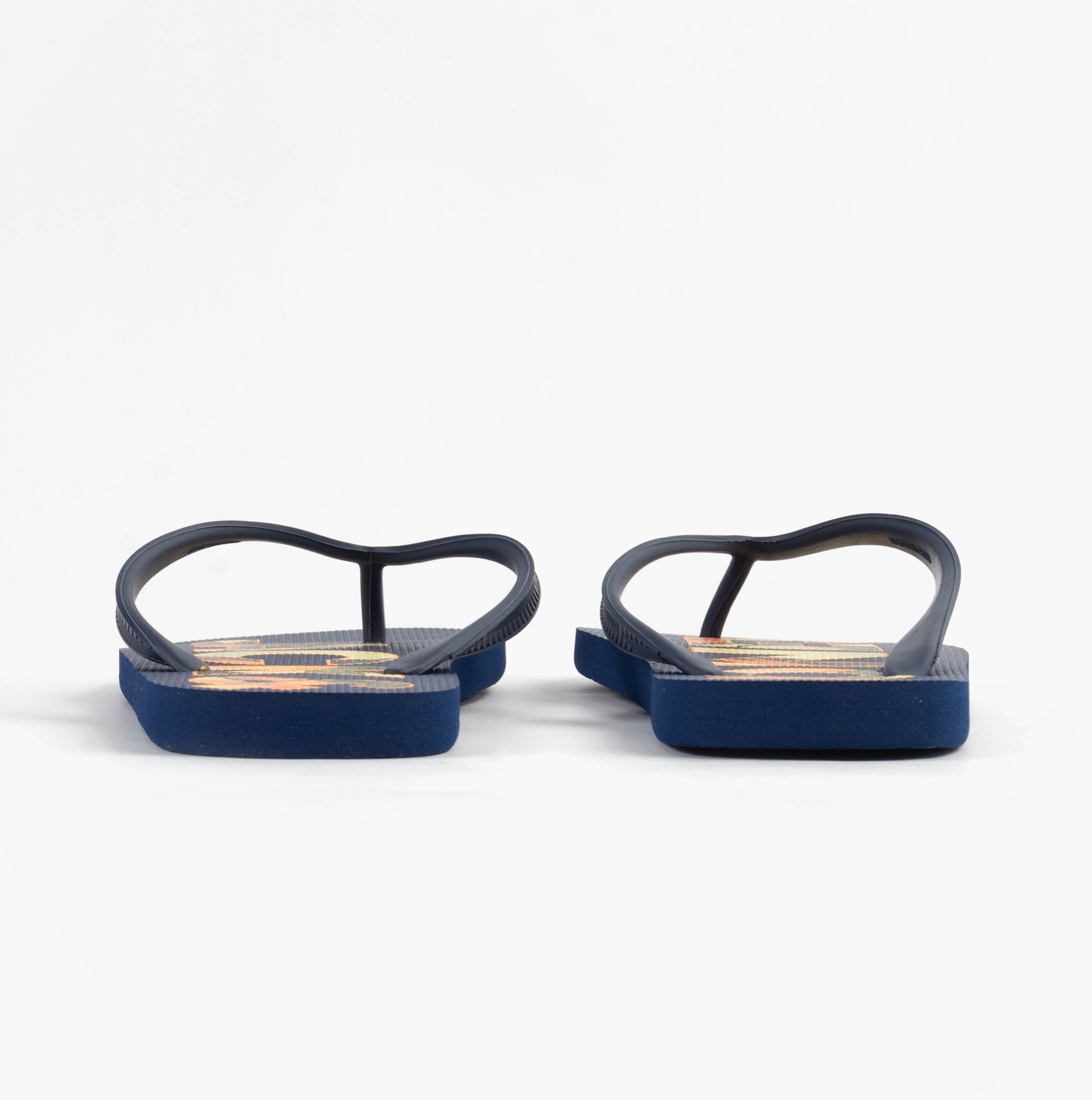 Jack & Jones LOGO PALM PRINT Mens Flip-Flops Medieval Blue rear view showcasing the synthetic material and flat sole.