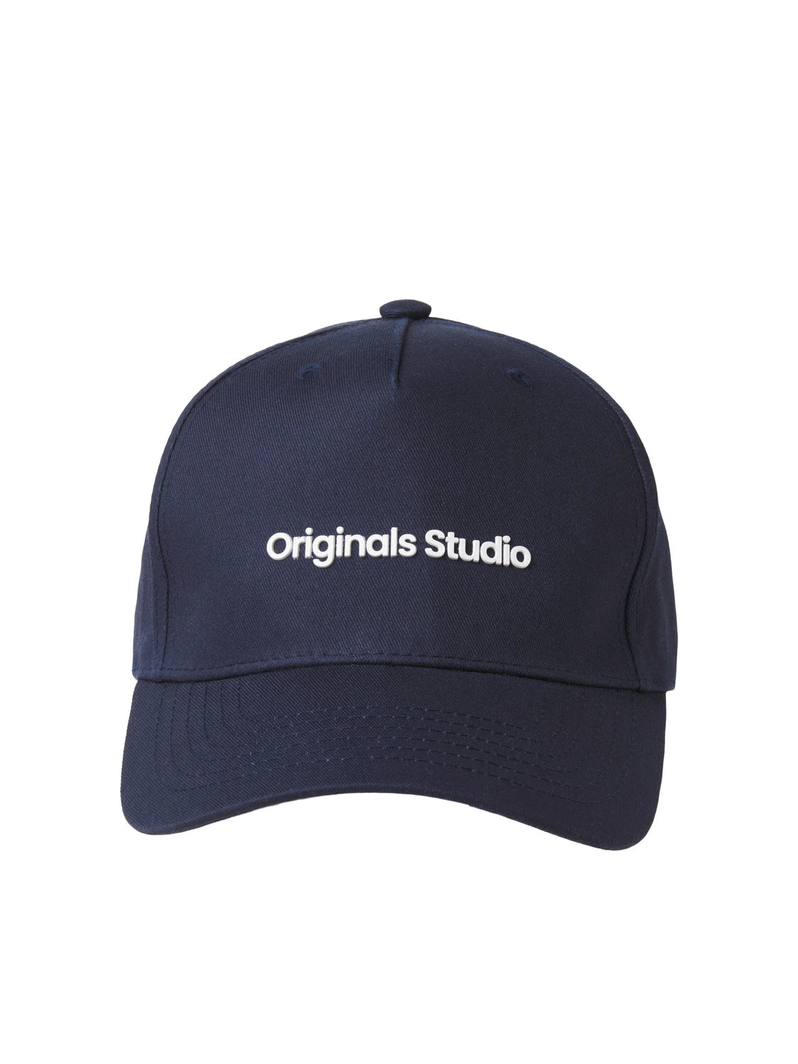 Jack & Jones VESTERBRO Mens Cap Sky Captain front view, navy cap with Originals Studio logo, 100% cotton.