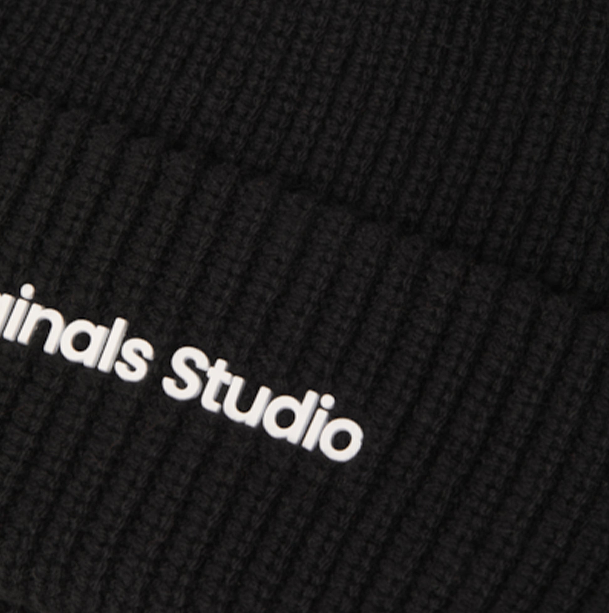 Jack & Jones VESTERBRO Mens Beanie Black detail view showing brand logo on black fabric.