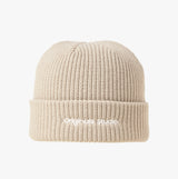 Jack & Jones VESTERBRO Mens Beanie Moonbeam front view, comfortable cotton beanie in beige.