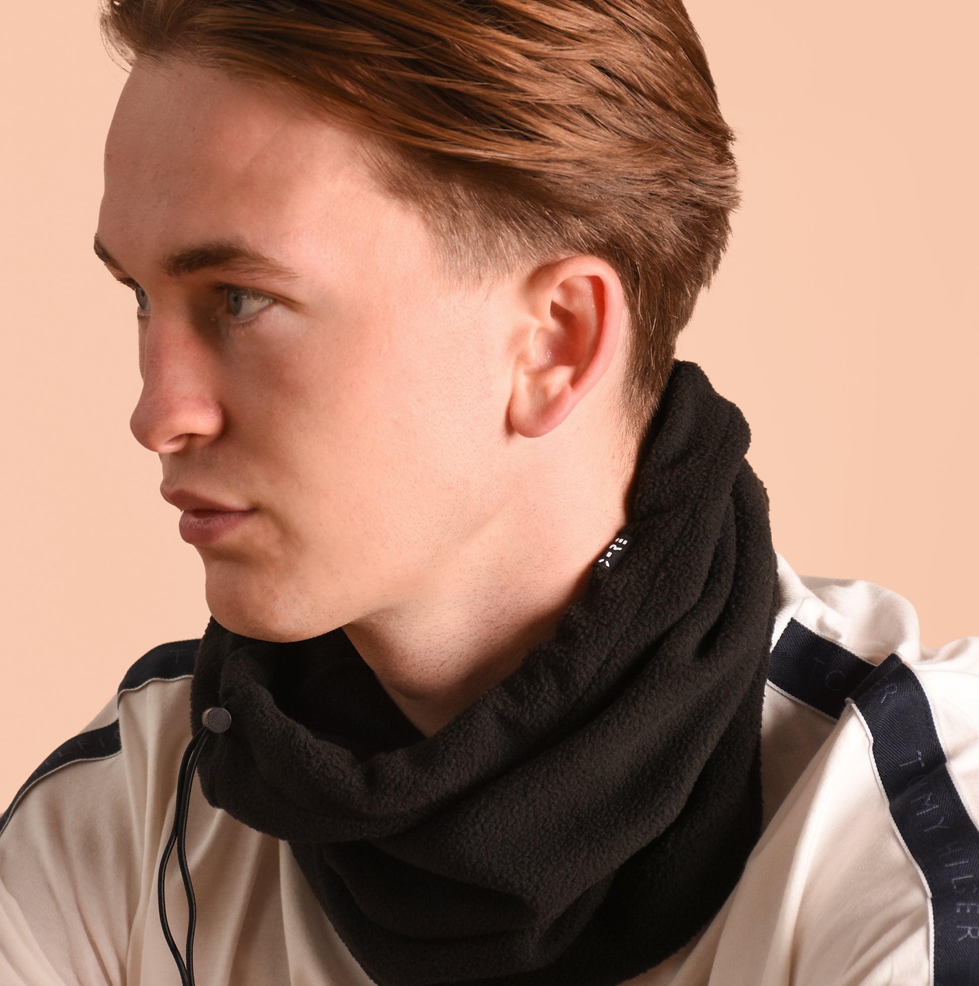 Jack & Jones TECH Mens Woven Snood Black side view worn by model with casual shirt.