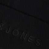 Jack & Jones GIVE Mens Beanie Black detail view showing textured fabric and logo.