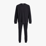 Jack & Jones SOLID LOUNGE Set Mens Black front view, featuring comfortable long-sleeve top and pants in black.