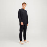 Jack & Jones SOLID LOUNGE Set Mens Black side view model wearing black loungewear outfit.
