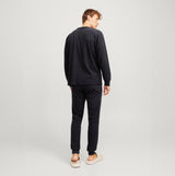 Jack & Jones SOLID LOUNGE Set Mens Black back view, comfortable loungewear in black, long sleeve and pants.