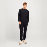 Jack & Jones SOLID LOUNGE Set Mens Black front view, showcasing comfort loungewear made of 100% polyester.