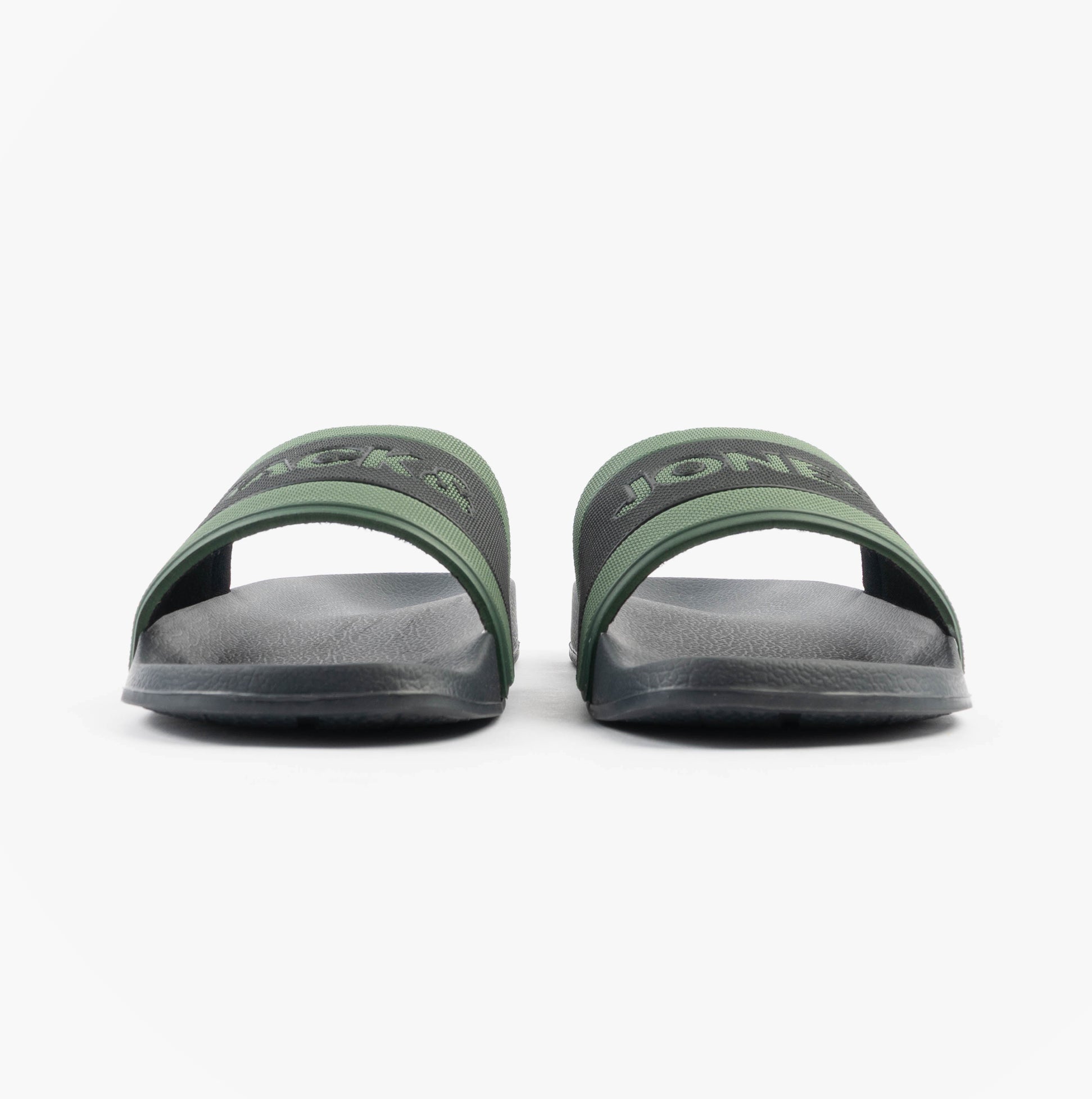 Jack & Jones JARRED Mens Sliders Anthracite front view showcasing the comfortable synthetic design and slip-on style.