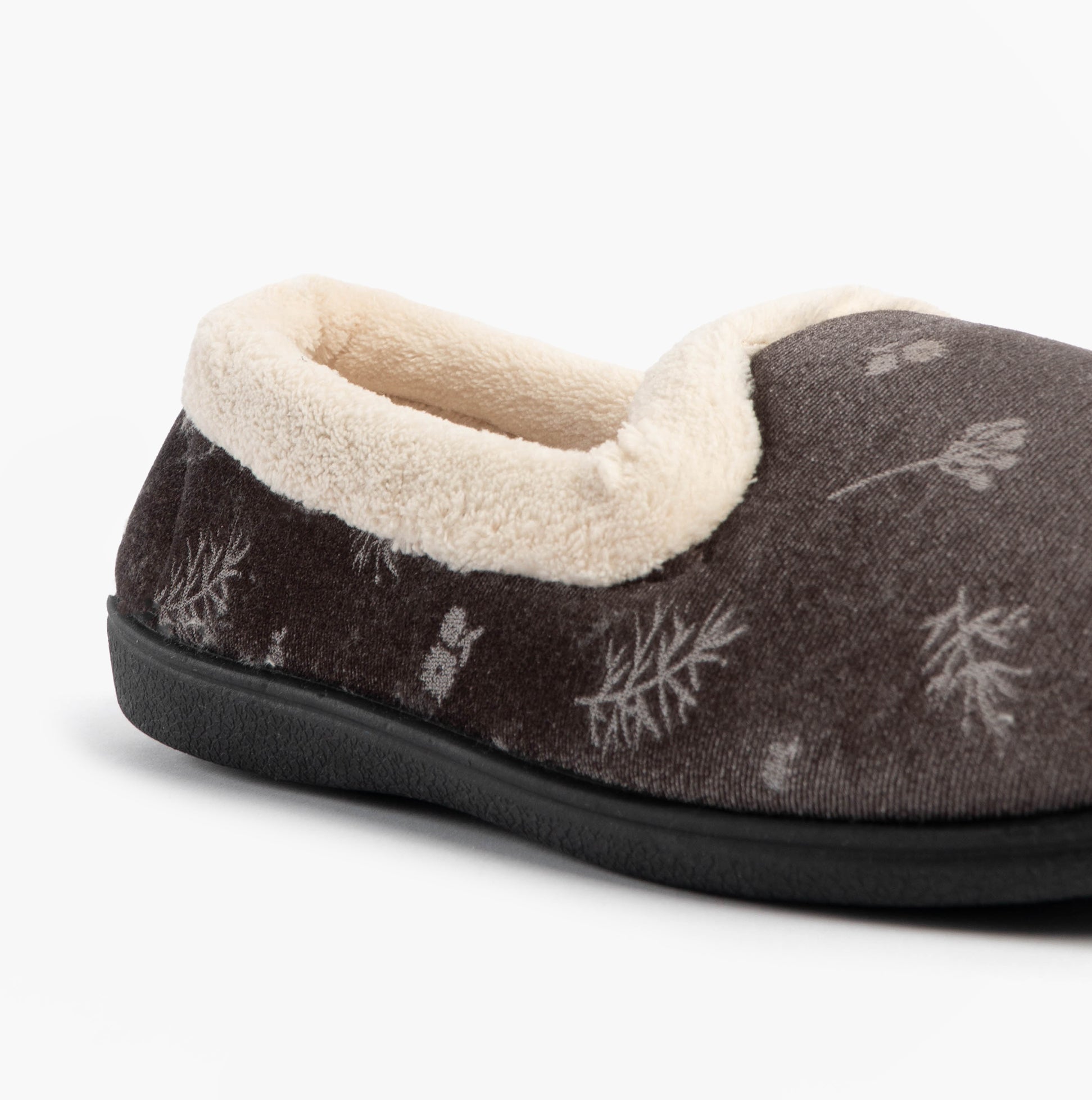 Jo & Joe ANNIE Womens Full Slippers Grey side view showing soft textile upper and warm lining details.