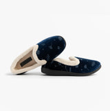 Jo & Joe ANNIE Womens Full Slippers Navy side view detail of soft interior and elegant design