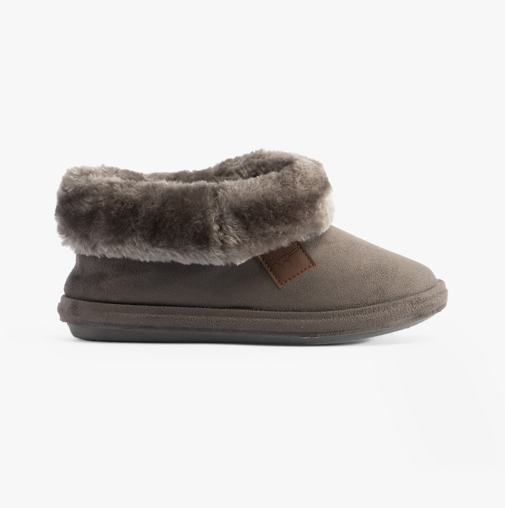 Jo & Joe CHILTERN Womens Slippers Charcoal side view showing faux fur lining and slip-on design.