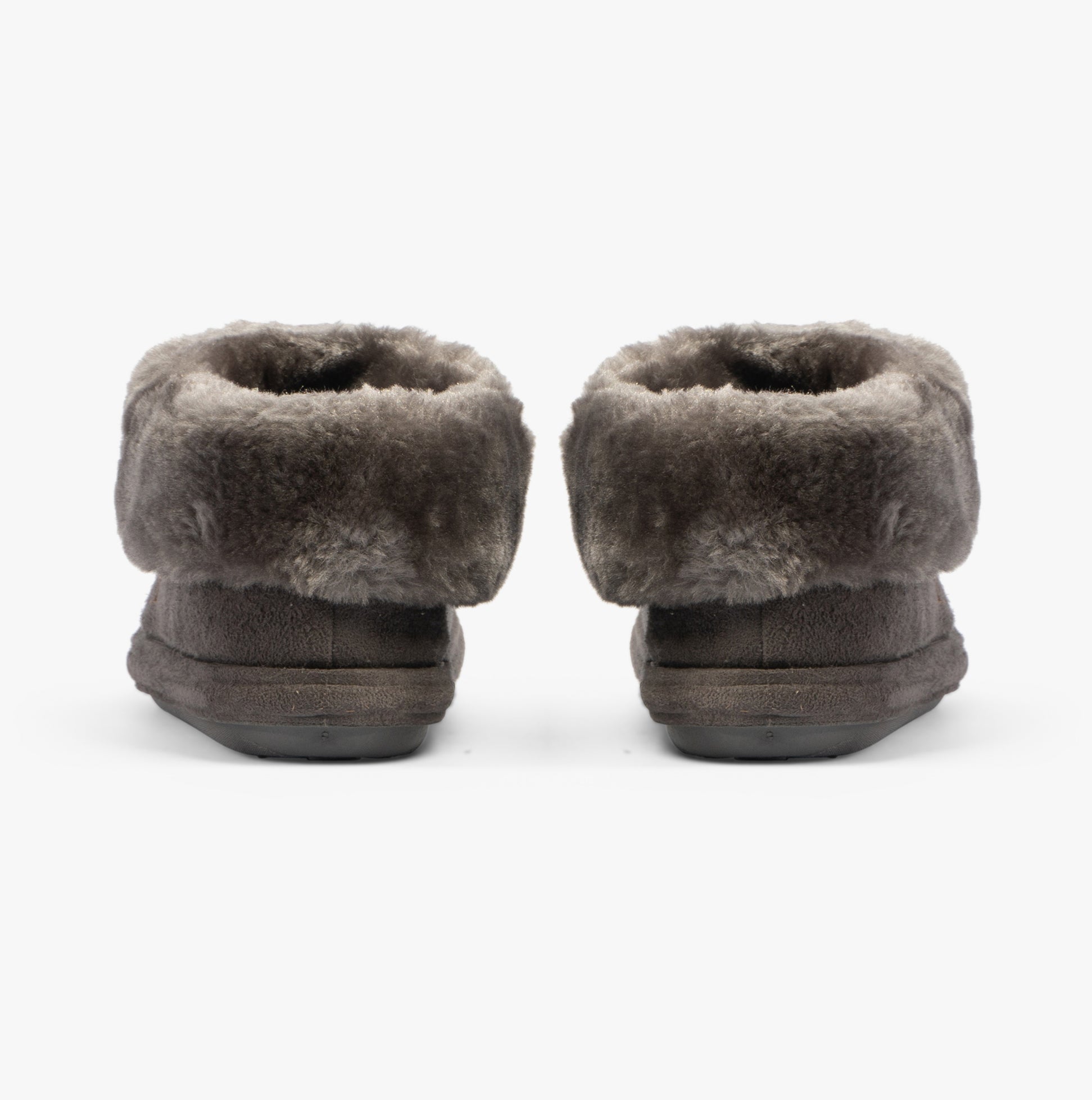 Jo & Joe CHILTERN Womens Slippers Charcoal back view showcasing soft faux fur lining and ankle height design.