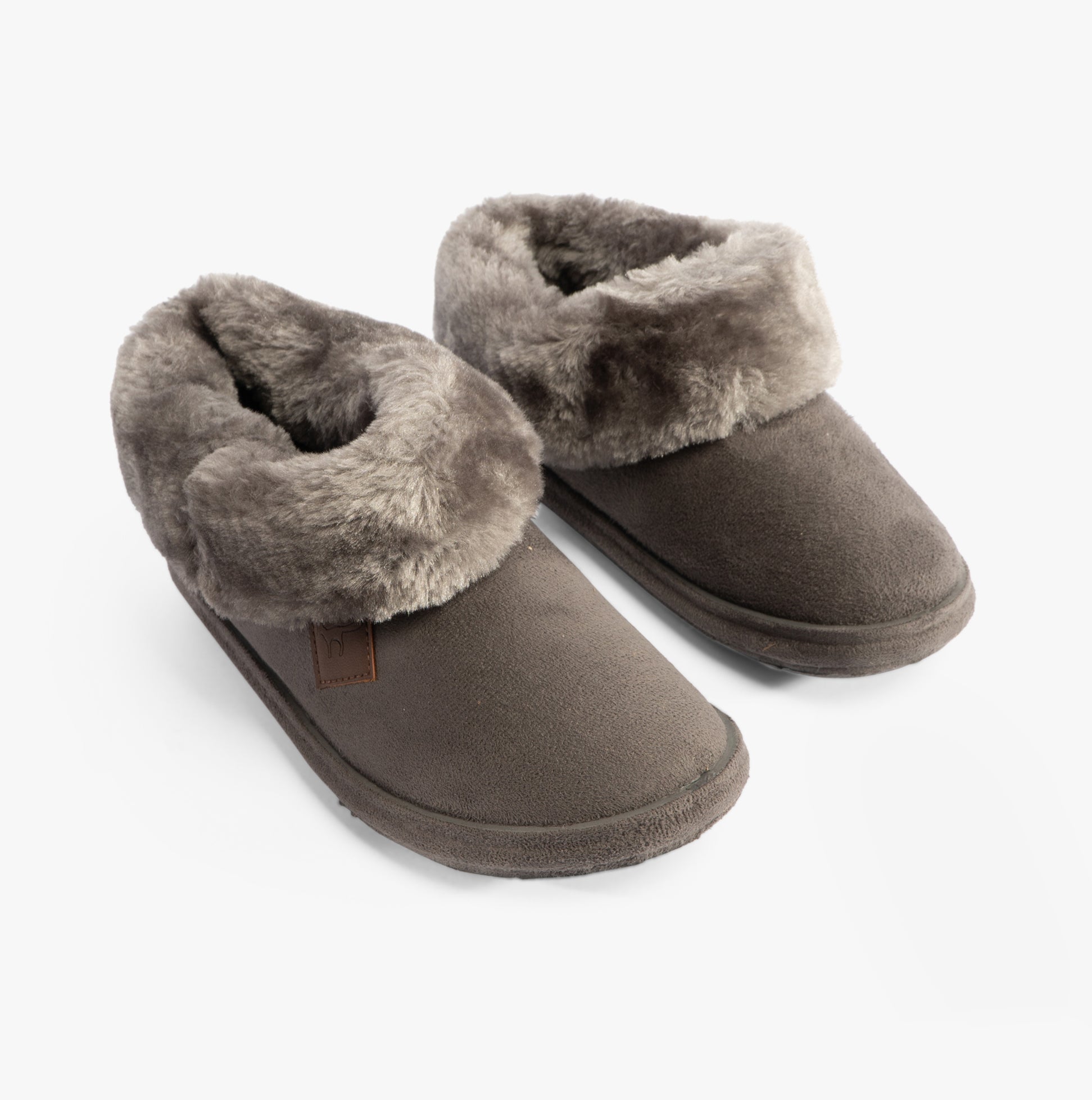 Jo & Joe CHILTERN Womens Slippers Charcoal side view showing faux fur lining and comfortable slip-on design.
