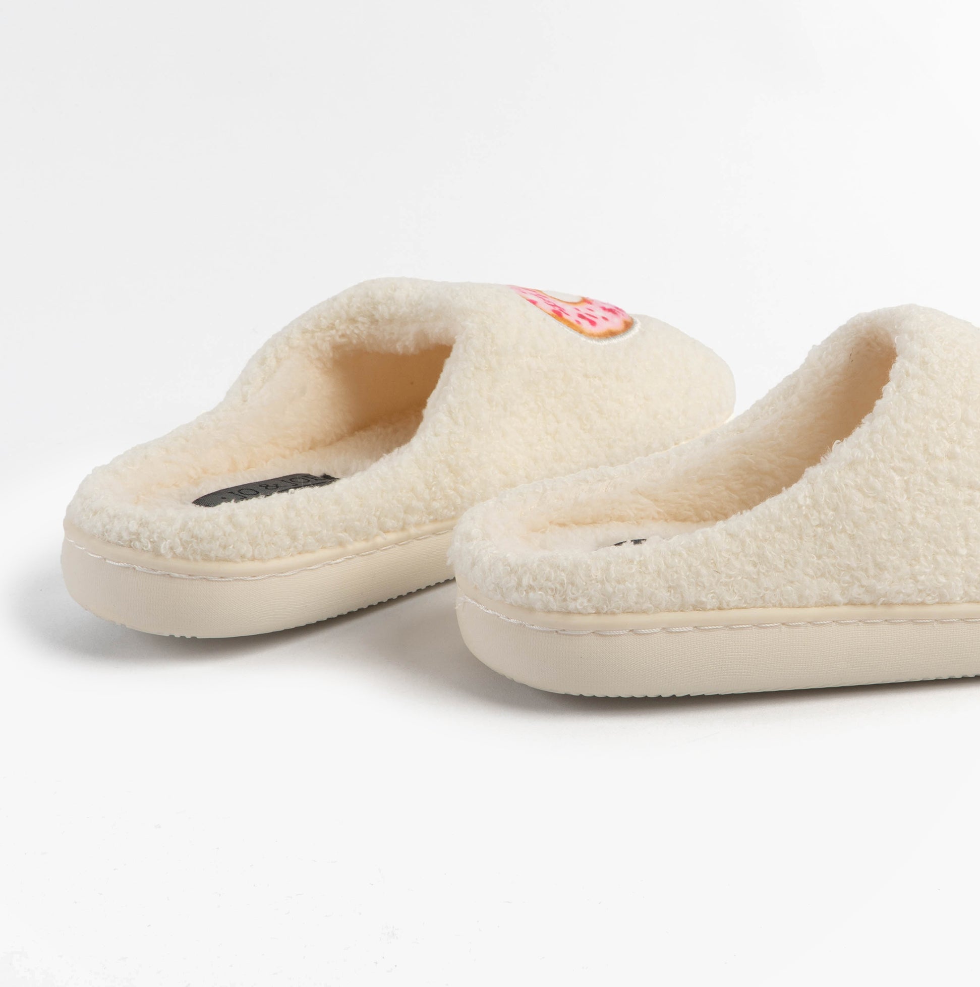 Jo & Joe DELIGHT Womens Mule Slippers Cream side view showing round toe shape and soft textile upper.