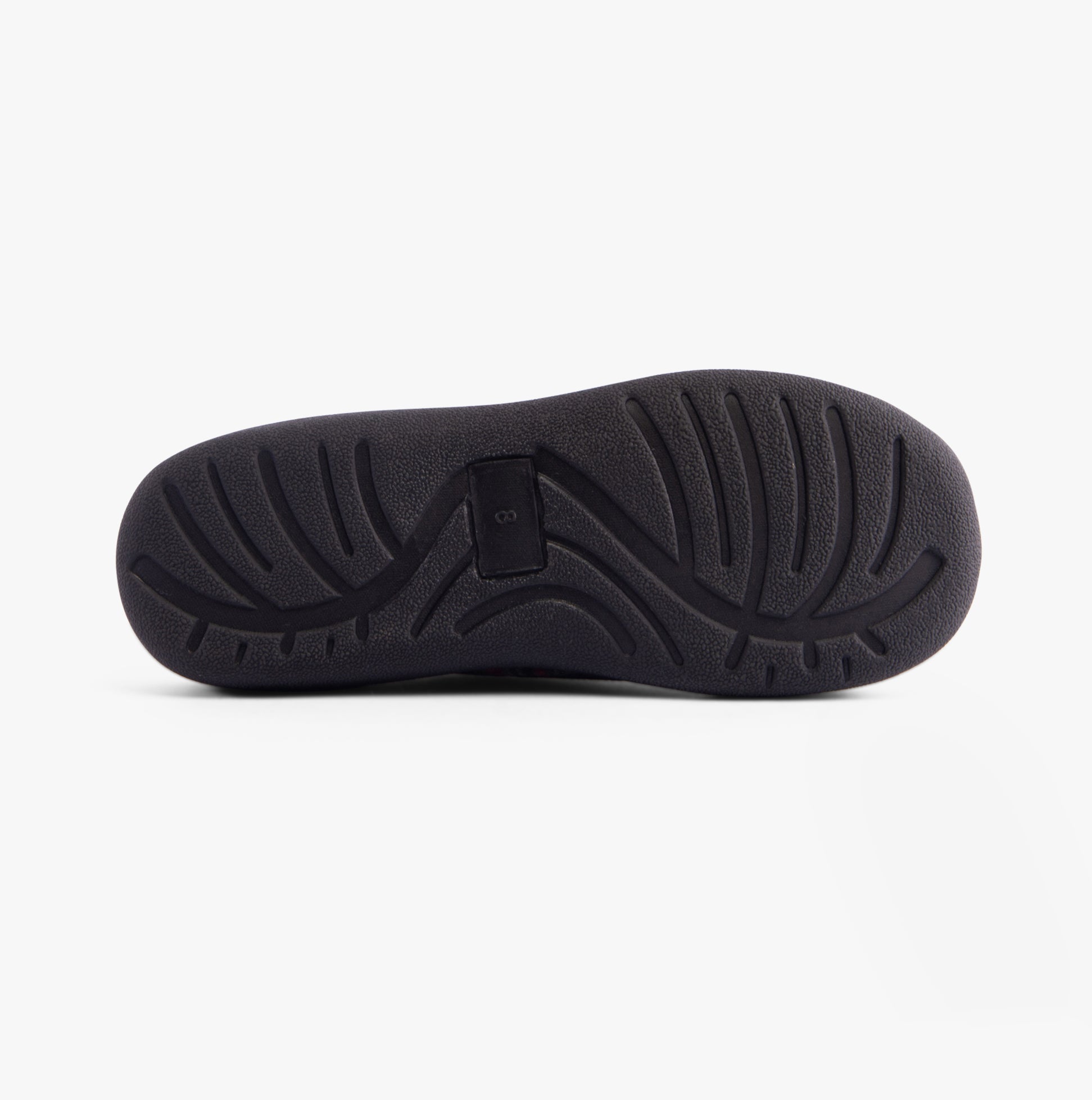 Jo & Joe FALKIRK Mens Slippers Red sole view showcasing rubber material and detailed tread pattern.