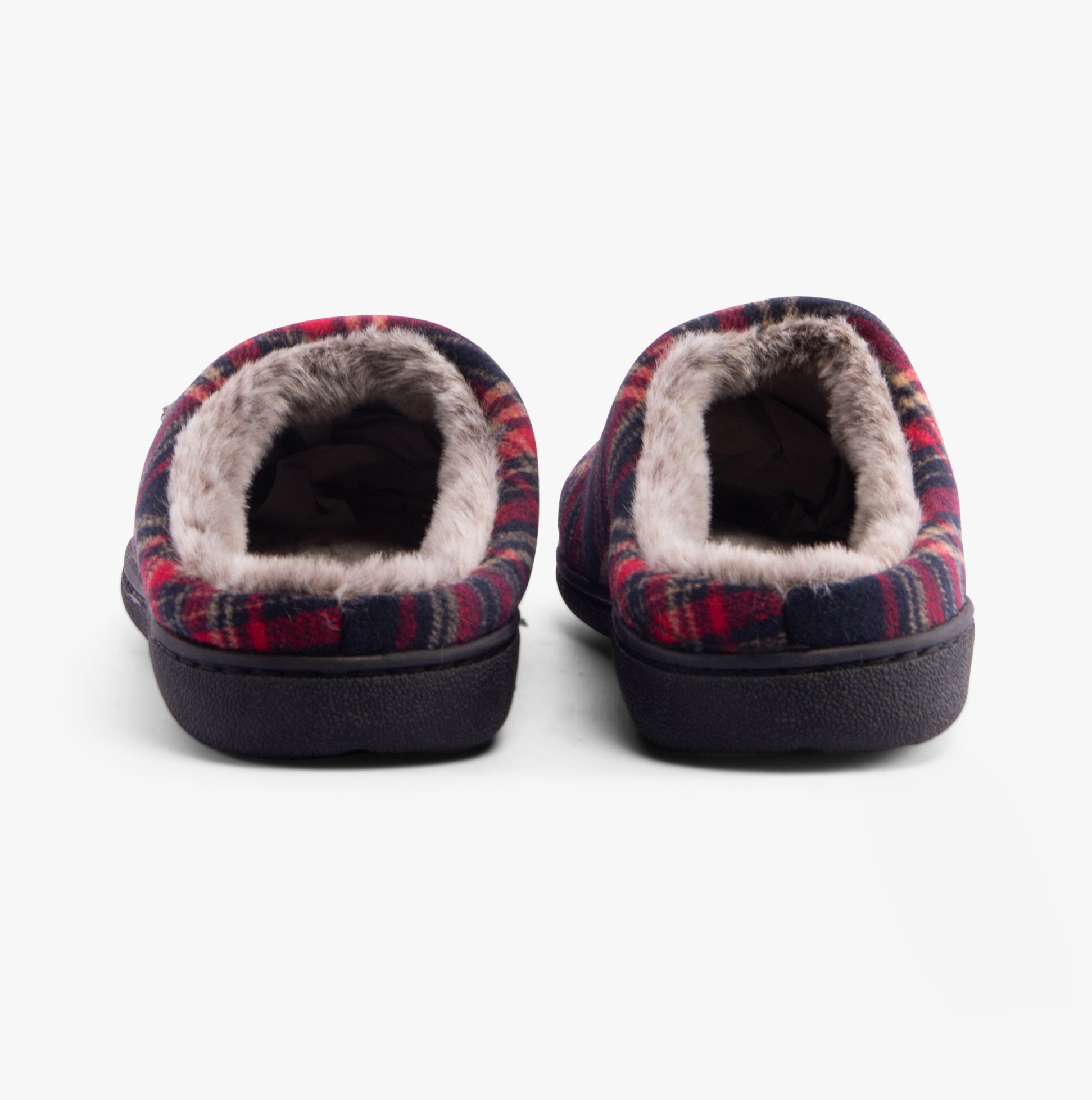 Jo & Joe FALKIRK Mens Slippers Red back view showing warm lining and slip-on design.