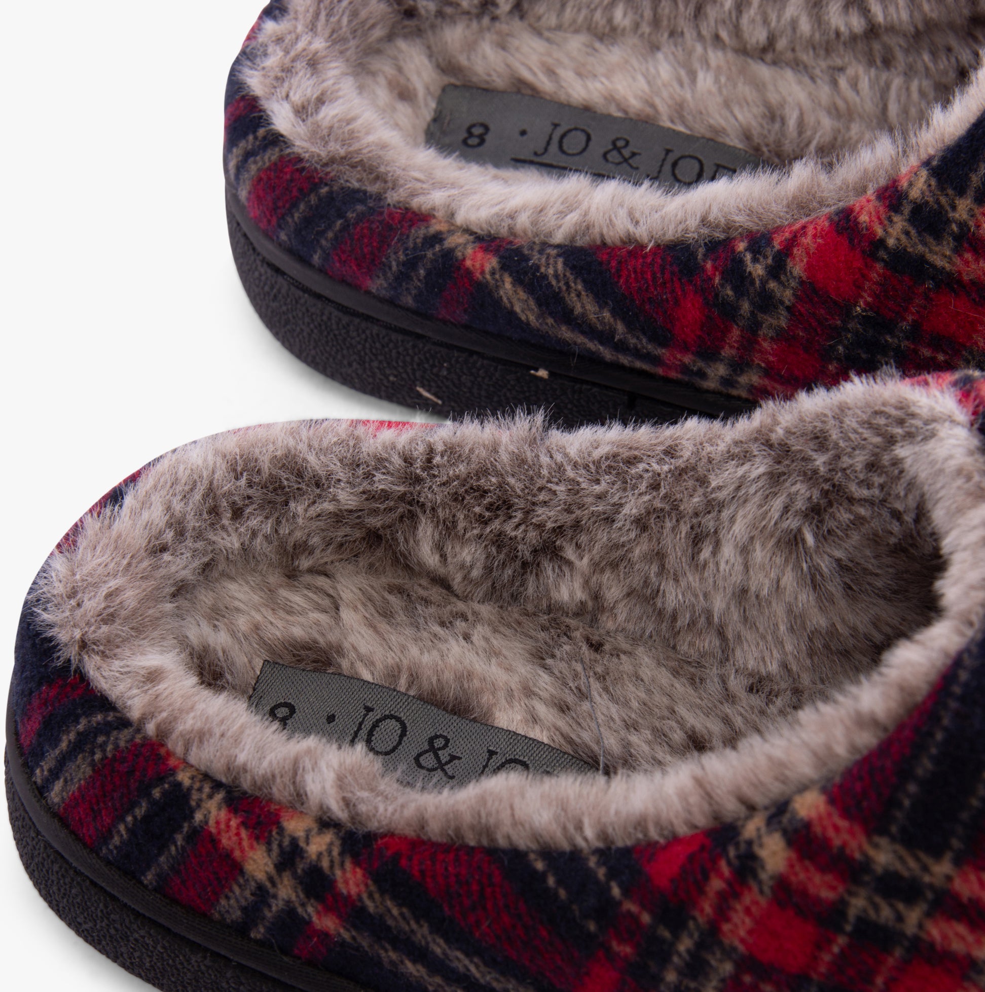 Jo & Joe FALKIRK Mens Slippers Red detail view showing warm lined interior and textile upper.