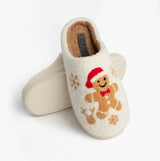 Jo & Joe GINGERBREAD Womens Mule Slippers Cream side view with gingerbread man design and festive details
