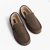 Jo & Joe GLENCOE Mens Tartan Slippers Brown top view showing the stylish textile upper and warm lining.