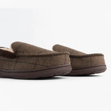 Jo & Joe GLENCOE Mens Tartan Slippers Brown side view showing soft textile upper and rubber sole.