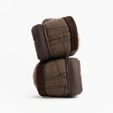 Jo & Joe GLENCOE Mens Tartan Slippers Brown side view showcasing textile upper and rubber sole.