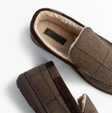 Jo & Joe GLENCOE Mens Tartan Slippers Brown top view showing textile upper and warm lining