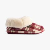 Jo & Joe GLENROYAL Womens Slippers Cherry side view featuring cozy faux fur lining and checked textile upper.