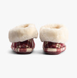 Jo & Joe GLENROYAL Womens Slippers Cherry rear view showcasing plush faux fur lining and comfortable slipper boots.