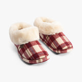 Jo & Joe GLENROYAL Womens Slippers Cherry side view showcasing faux fur lining and plaid design.